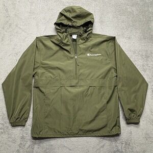 Champion Half 1/2 Zip Pullover‎ Hooded Windbreaker Jacket Mens Green Medium